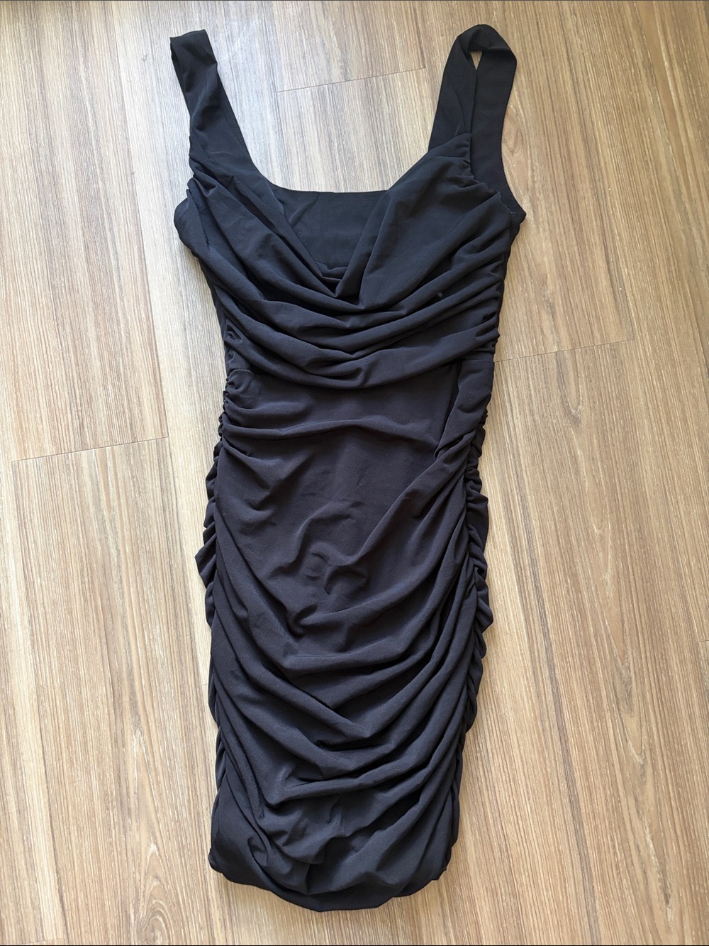 Angel Biba Black Ruched Cowl Mini Dress